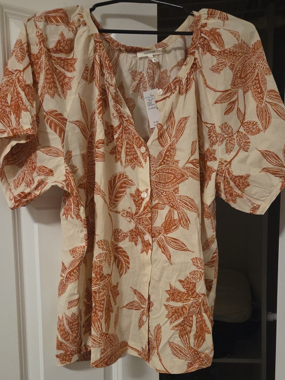 Maurices Cream Blouse with Rust Floral Print